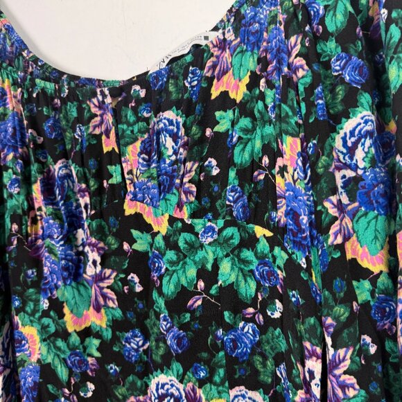 Zara Floral Long Sleeve Midi Dress Black Size Small S EUC - Picture 5 of 14